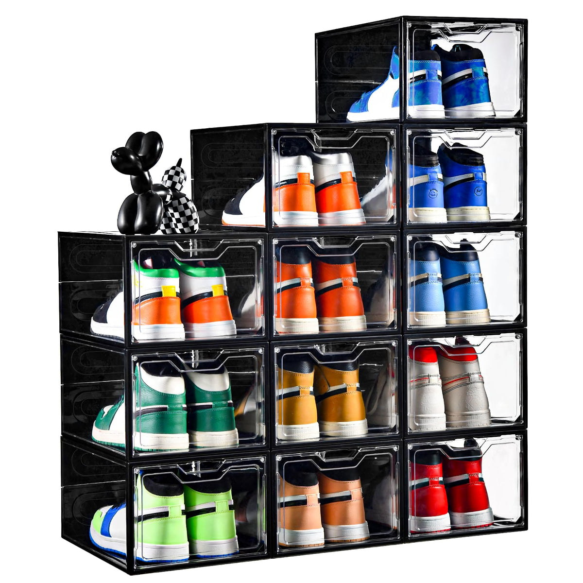 12 Pack Thicken & Sturdy Clear Shoe Storage Organizer with Magnetic Door, Shoe Boxes Clear Plastic Stackable for Closet, Shoe Rack for Sneaker Boot Container, Shoe Cabinet Fit up to US Size 12