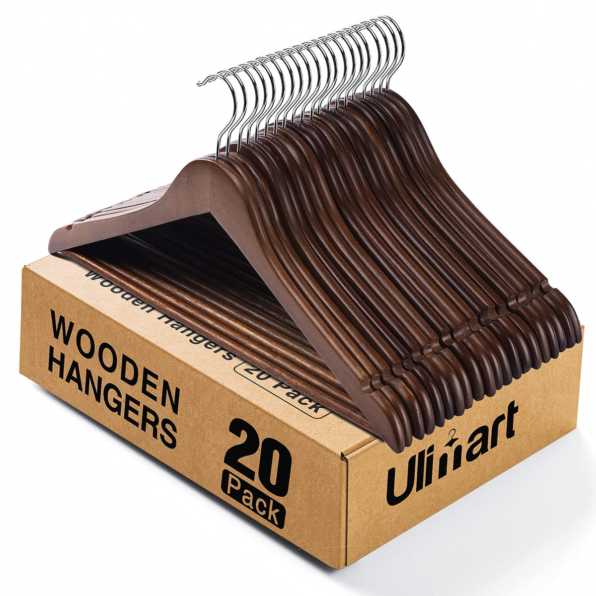 Wooden Hangers 20 Pack,Clothes Hanger for Daily Used,Coat Hanger for Closet,Heavy Duty Wood Hangers for Suit, Shirts, Jackets, Dress, Pant (Walnut)