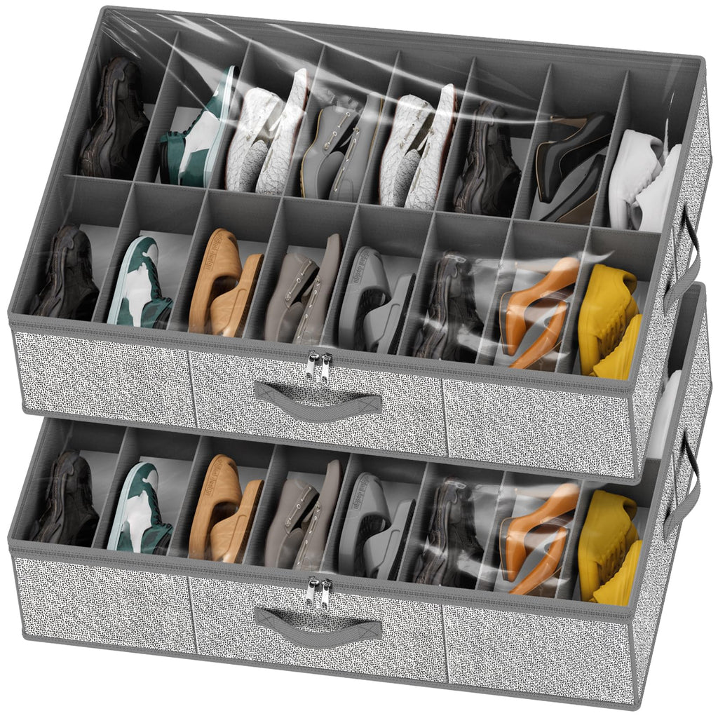 homyfort Under Bed Shoe Storage Organizer for Closet Fits 24 Pairs-Sturdy Underbed Shoe Storage Box Bins,Set of 2 (Linen-like Black)