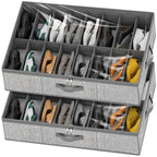 homyfort Under Bed Shoe Storage Organizer for Closet Fits 24 Pairs-Sturdy Underbed Shoe Storage Box Bins,Set of 2 (Linen-like Black)