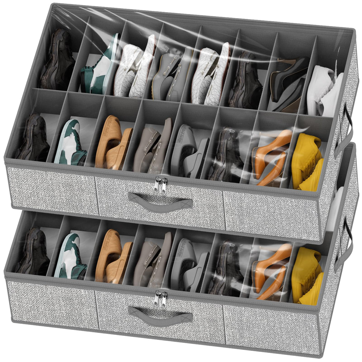 homyfort Under Bed Shoe Storage Organizer for Closet Fits 24 Pairs-Sturdy Underbed Shoe Storage Box Bins,Set of 2 (Linen-like Black)