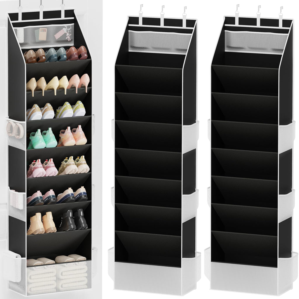 Criusia Shoe Organizer, Over the Door Shoe Organizer, Hanging Closet Shoe Storage with Large Deep Pockets, Fits 16–24 Pairs of Sneakers, Sandals, Boots, Gray