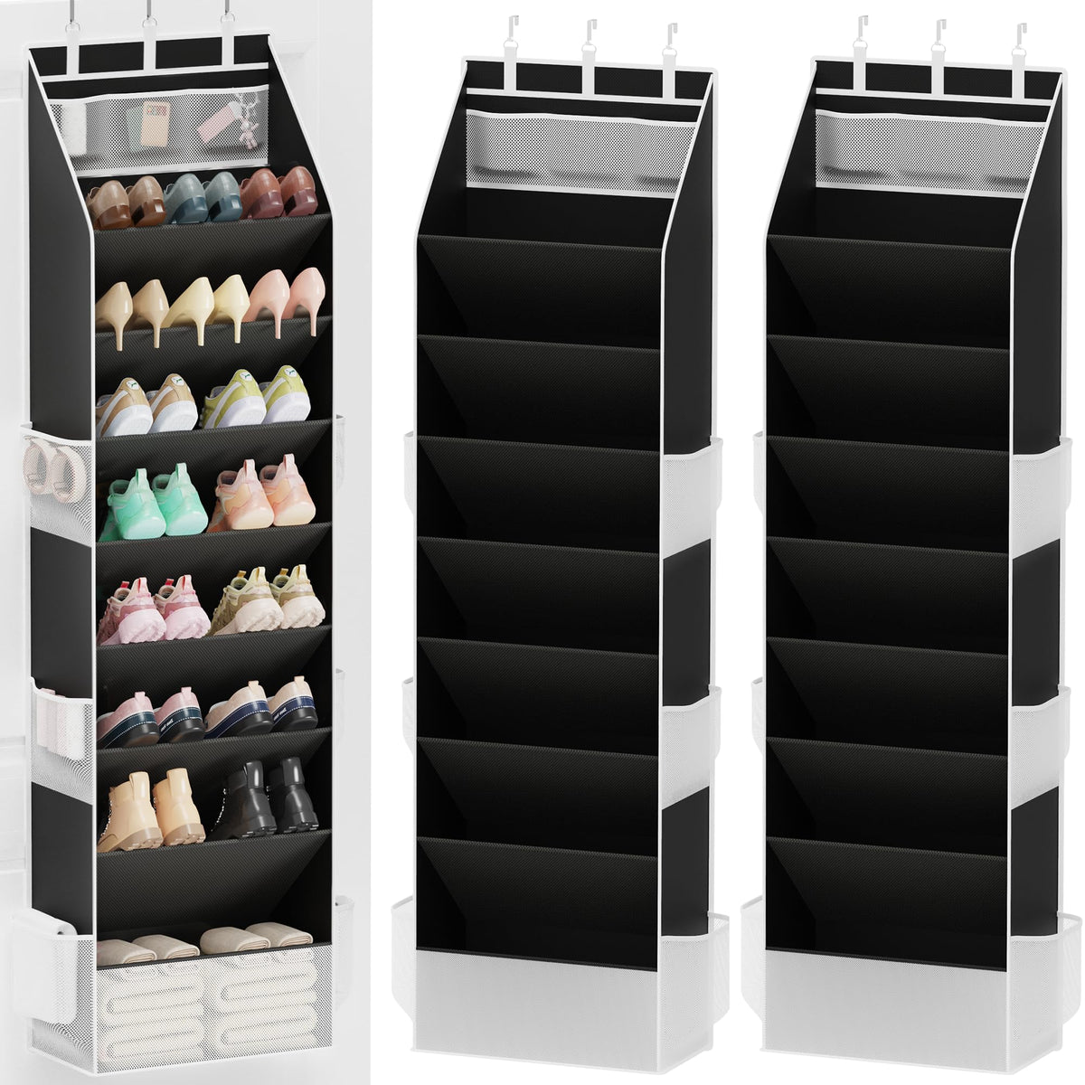 Criusia Shoe Organizer, Over the Door Shoe Organizer, Hanging Closet Shoe Storage with Large Deep Pockets, Fits 16–24 Pairs of Sneakers, Sandals, Boots, Gray
