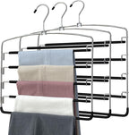 Pants Hangers 3 Pieces,5 Tier Closet Organizers and Storage Clothes Hanger,Hangers Space Saving with Swing Arm,Multiple Metal Hanger Clothes Organization for Pants Trousers Jeans Leggings Slacks