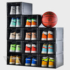 12 Pack Thicken & Sturdy Clear Shoe Storage Organizer with Magnetic Door, Shoe Boxes Clear Plastic Stackable for Closet, Shoe Rack for Sneaker Boot Container, Shoe Cabinet Fit up to US Size 12