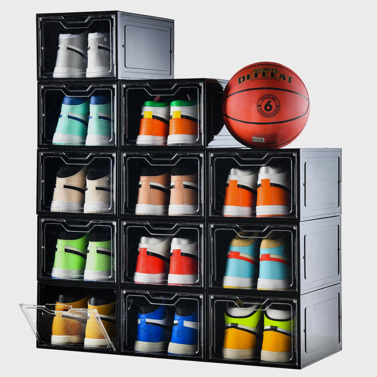 12 Pack Thicken & Sturdy Clear Shoe Storage Organizer with Magnetic Door, Shoe Boxes Clear Plastic Stackable for Closet, Shoe Rack for Sneaker Boot Container, Shoe Cabinet Fit up to US Size 12