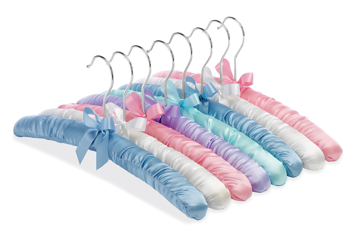 Whitmor Satin Padded Hangers for Women Clothing, Bow Design, 8-Pack, Bone