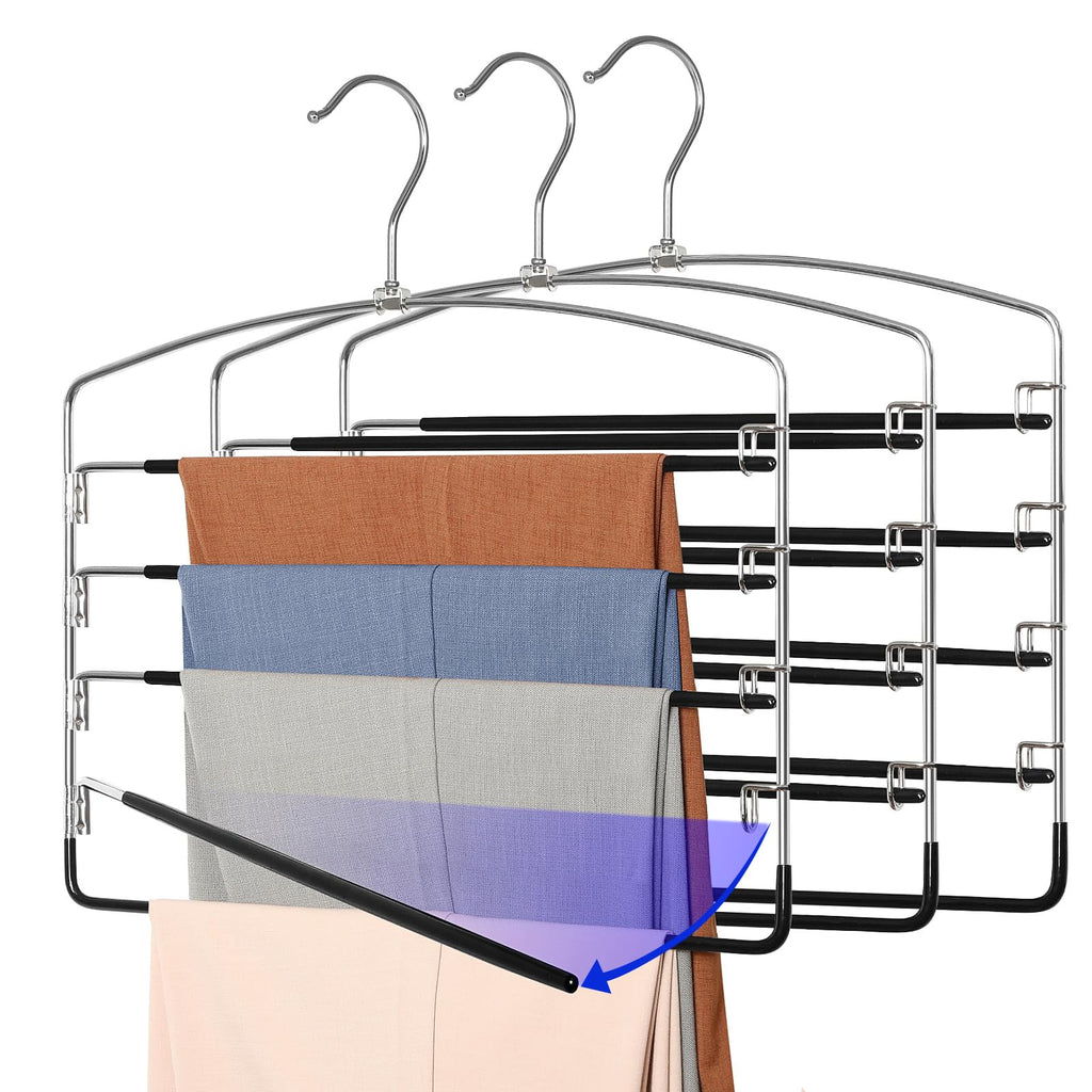 TOPIA HANGER Pant Hangers Space Saving 3 Pack with Non Slip 5 Tiers Hangers