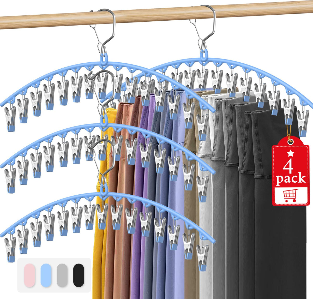 3 Pack Skirt Pants Hangers with Clips, Legging Organizer for Closet, Black