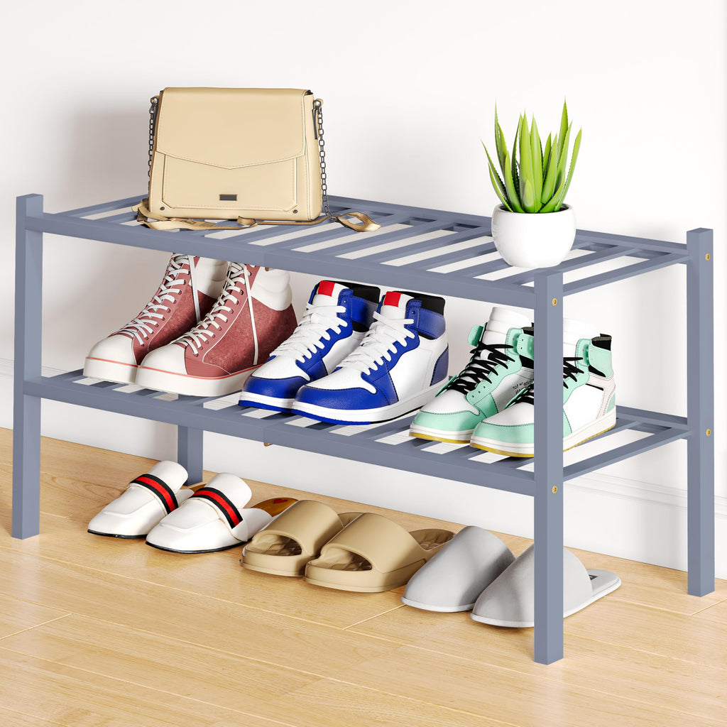 Smiry Bamboo Shoe Rack, 12 Vertical Slats, 3 Tier - 26.8" Wide, Natural