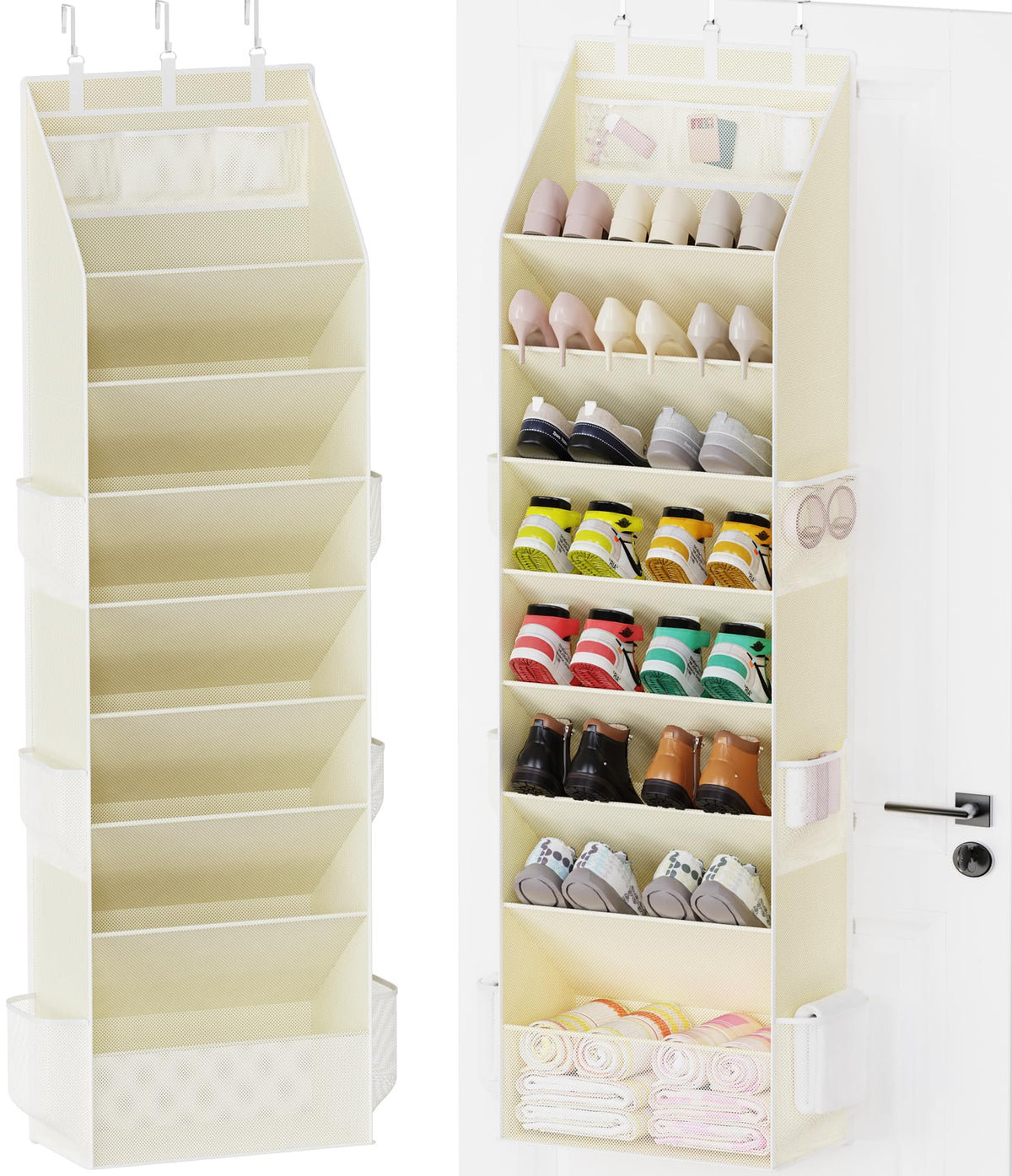 Criusia Shoe Organizer, Over the Door Shoe Organizer, Hanging Closet Shoe Storage with Large Deep Pockets, Fits 16–24 Pairs of Sneakers, Sandals, Boots, Gray