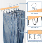 Jean Hangers for Closet, 14 Wood Jeans Hooks Space Saving, 180° Rotating Jean Hangers Holder for Skirts/Shorts/Belts/Ties, Closet Organizers and Storage, Pants Hooks for Jeans, 2 Pack, Natrual
