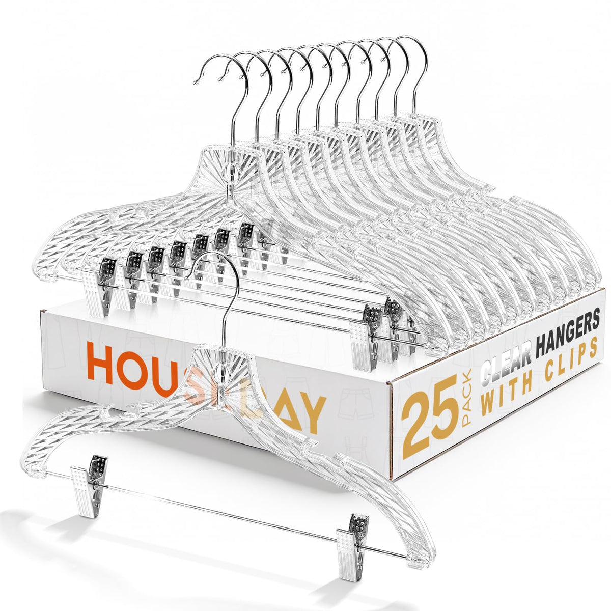 HOUSE DAY Clear Hangers with Clips 12 Pack, Set Hanger for Tops and Bottoms