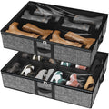 homyfort Under Bed Shoe Storage Organizer for Closet Fits 24 Pairs-Sturdy Underbed Shoe Storage Box Bins,Set of 2 (Linen-like Black)