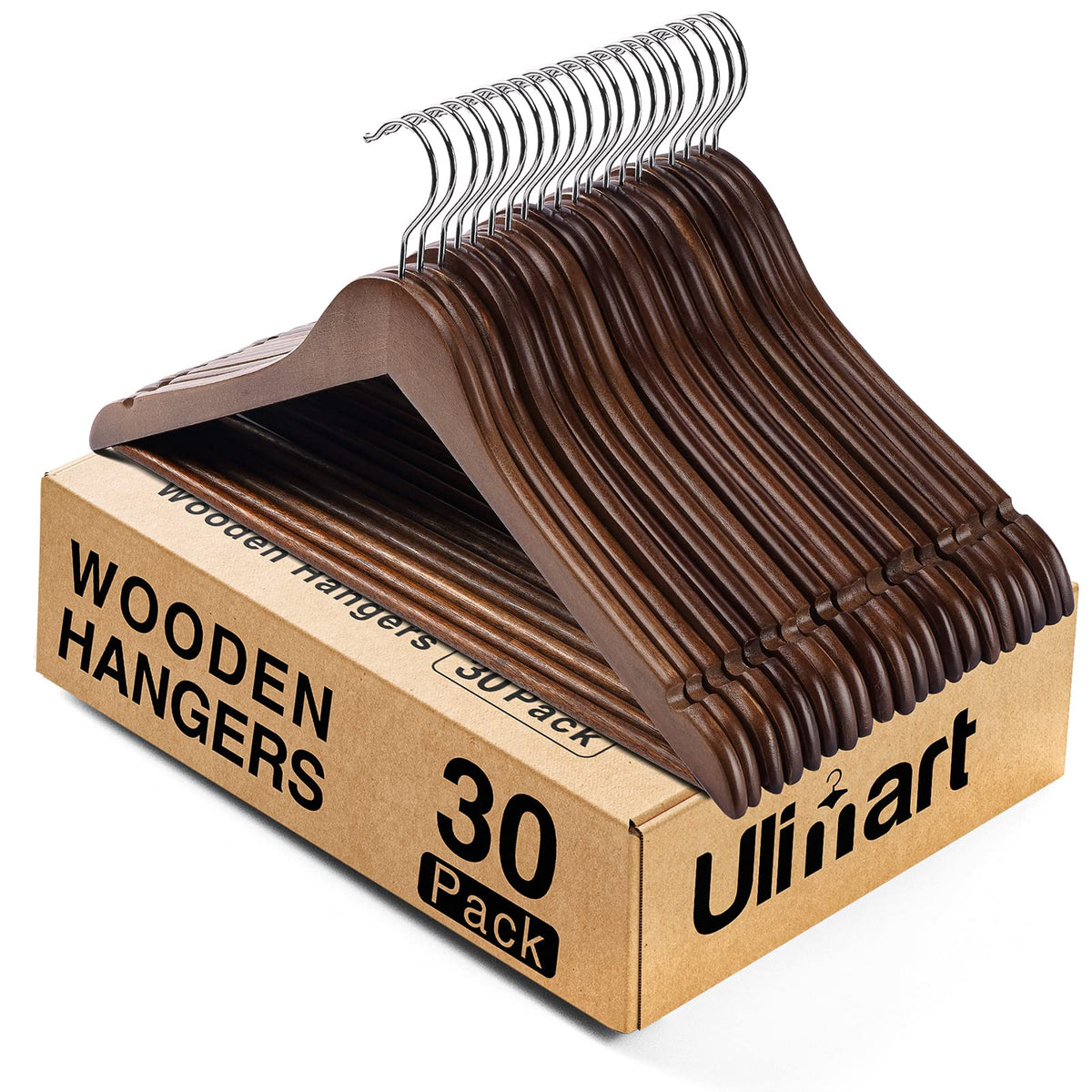 Wooden Hangers 20 Pack,Clothes Hanger for Daily Used,Coat Hanger for Closet,Heavy Duty Wood Hangers for Suit, Shirts, Jackets, Dress, Pant (Walnut)