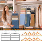 Velvet Pants Hangers Space Saving, 2-Pack Multi-Tier Closet Organizers,Grey