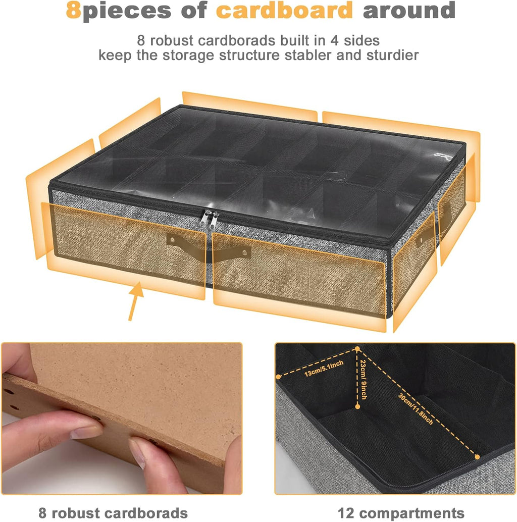 homyfort Under Bed Shoe Storage Organizer for Closet Fits 24 Pairs-Sturdy Underbed Shoe Storage Box Bins,Set of 2 (Linen-like Black)