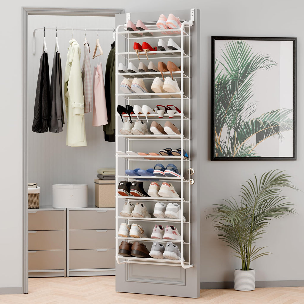 Whitmor 36 Pair Over the Door Shoe Organizer, 12 Tier Hanging Shoe Organizer, Heavy Duty Metal & Mesh Shoe Holder, Hanging Shoe Rack for Closet Storage, 74"H x 21.7"W x 7.5"D, Gunmetal Gray