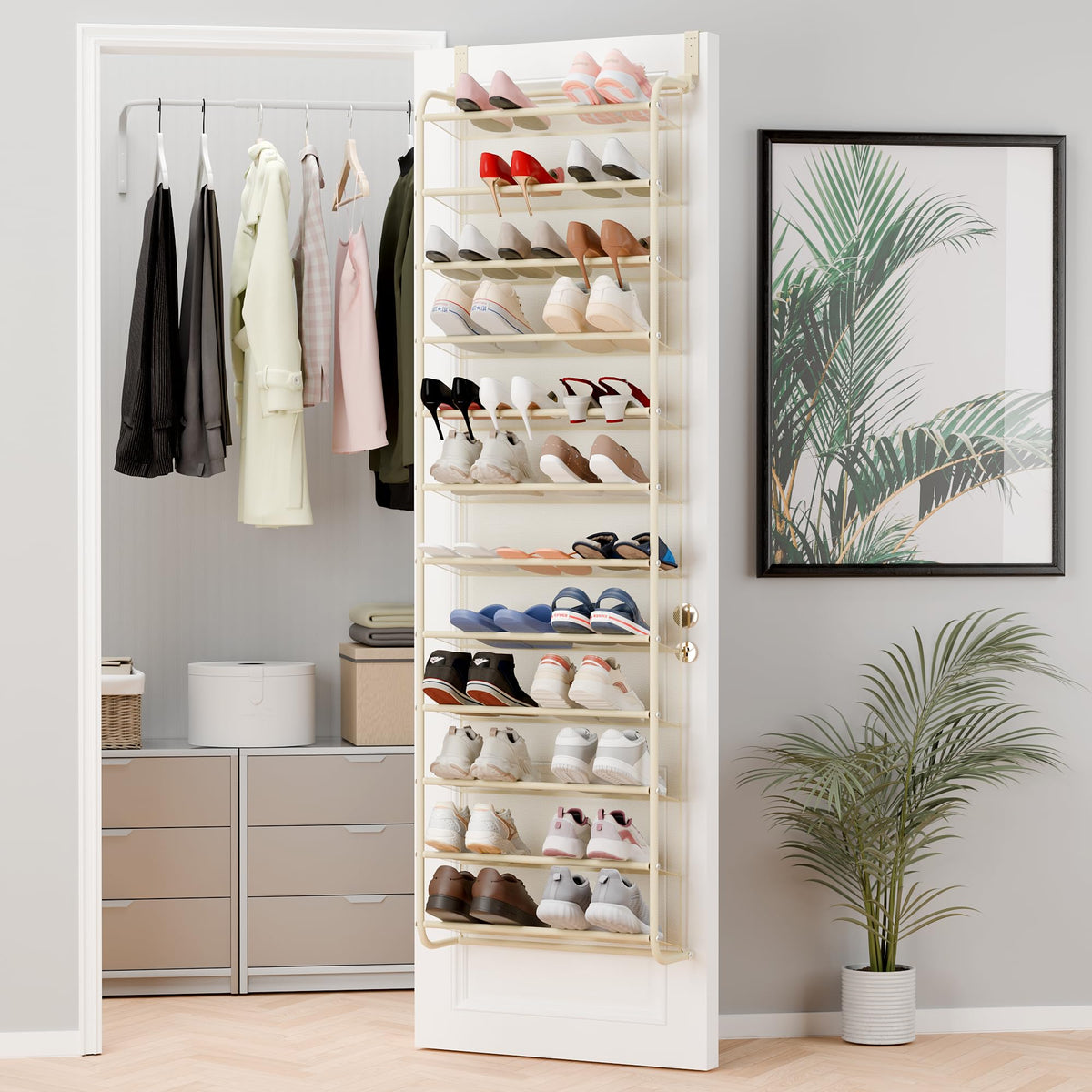 Whitmor 36 Pair Over the Door Shoe Organizer, 12 Tier Hanging Shoe Organizer, Heavy Duty Metal & Mesh Shoe Holder, Hanging Shoe Rack for Closet Storage, 74"H x 21.7"W x 7.5"D, Gunmetal Gray