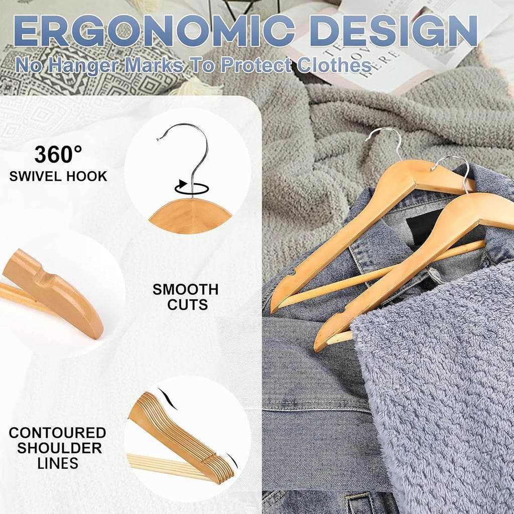 ZENOWICK Wooden Hangers 30 Pack, Heavy Duty Wood Hangers for Coats