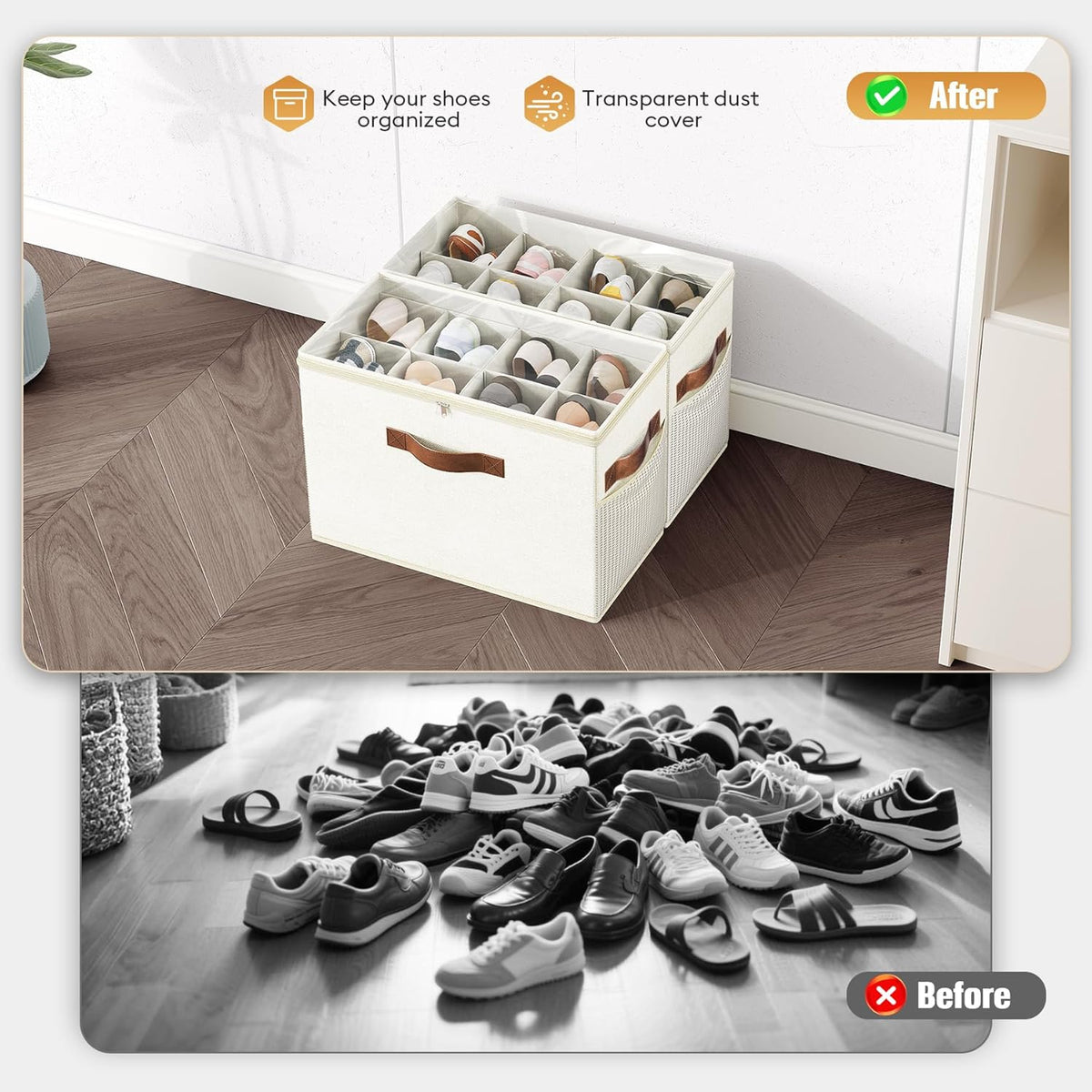 2 Pack Shoe Organizer for Closet, Foldable Shoe Storage with Adjustable