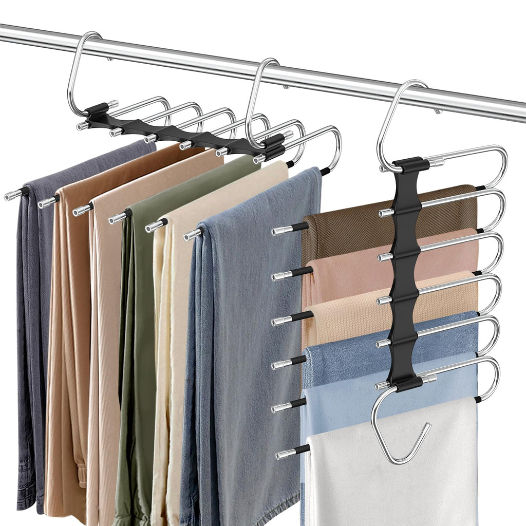 9 Layers Pants Hangers Space Saving Non-Slip Closet Organizer 2 Pack