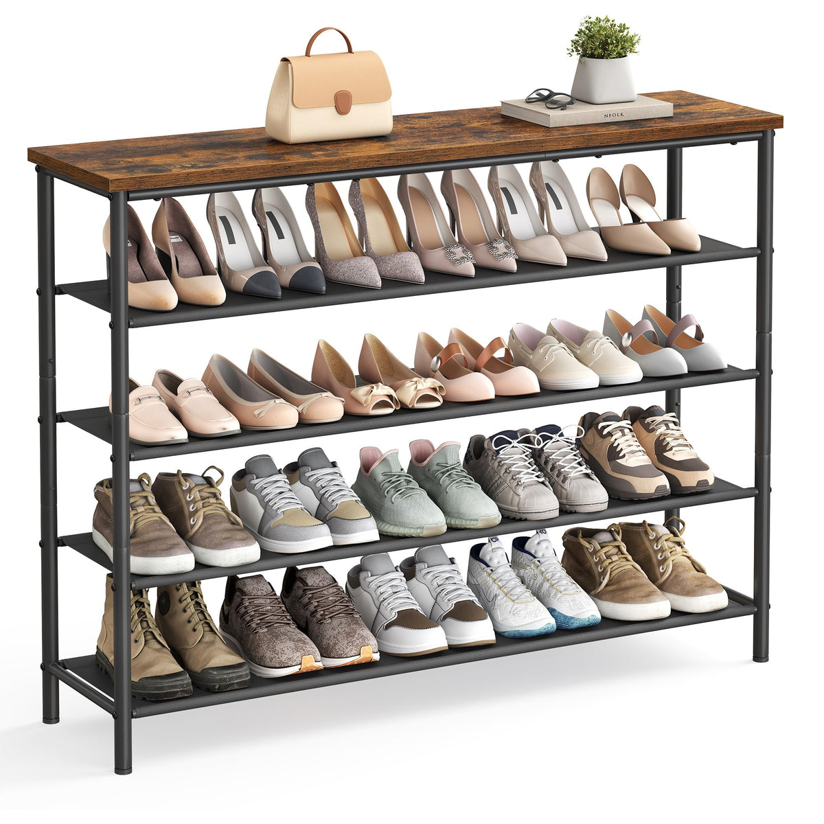 VASAGLE 5-Tier Shoe Rack, 12-16 Pairs, Steel Frame