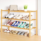 Smiry Bamboo Shoe Rack, 12 Vertical Slats, 3 Tier - 26.8" Wide, Natural