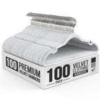 Our Modern Space 100 Pack Velvet Hanger for Shirt Pants Dresses Skirts Suits Jackets - Slim Space Saving Design - Standard Coat Hanger - Sturdy & Durable Design with Shoulder Grooves Hook