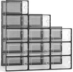 Kuject 12 Pack Large Shoe Boxes, Clear Stackable Containers with Lids,Black