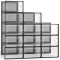 Kuject 12 Pack Large Shoe Boxes, Clear Stackable Containers with Lids,Black