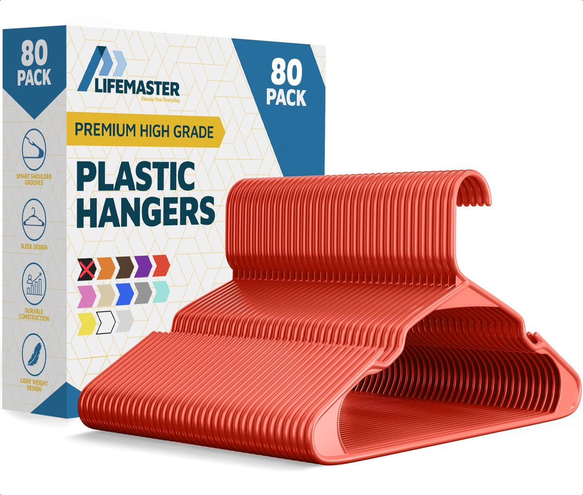Lifemaster Plastic Clothes Hanger Set - 30 Pieces Versatile, Lightweight, Space-Saving, Non-Slip, Slim Designed, Dry and Wet Clothes Hanger Set - White