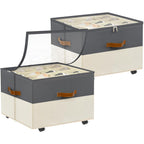 Foyego 2 Pack Shoe Organizer for Closet, Shoe Storage with Wheels, Beige