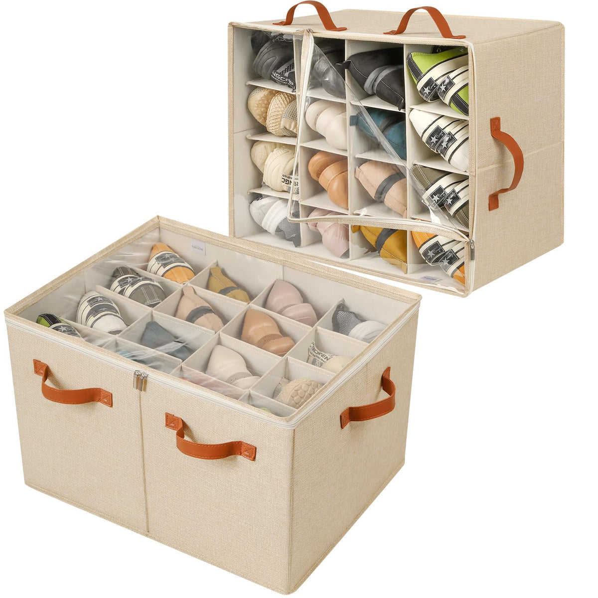TOPIA HOME Shoe Organizer for Closet, Foldable Shoe Box, Adjustable Divider