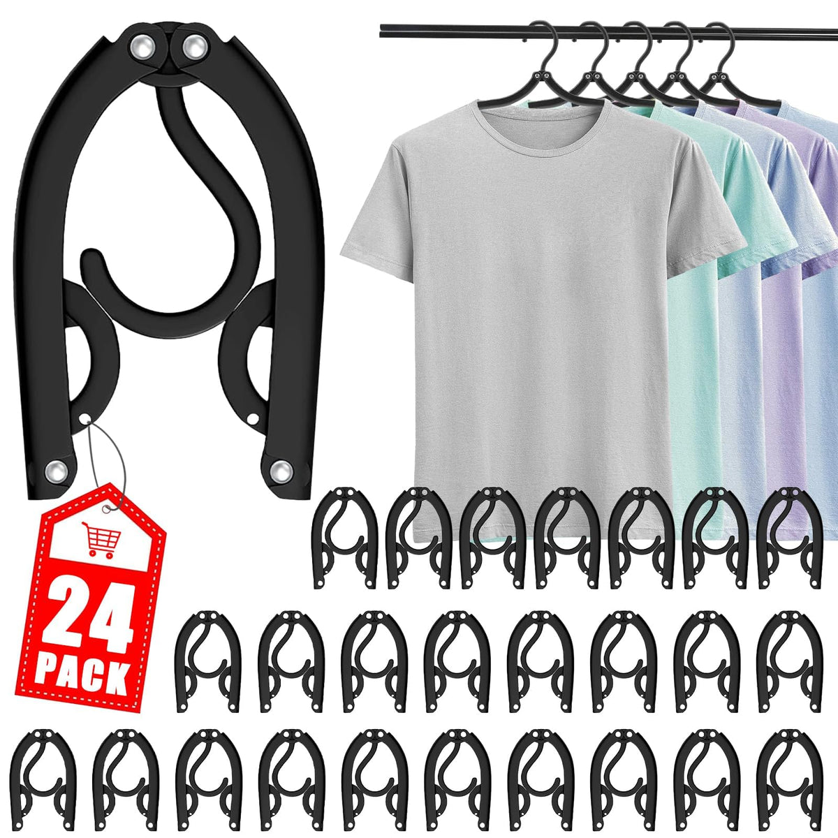 12 PCS Travel Hangers - Cruise Ship Essentials Portable Folding Clothes Hangers Travel Essentials Foldable Clothes Drying Rack for Travel (Black)