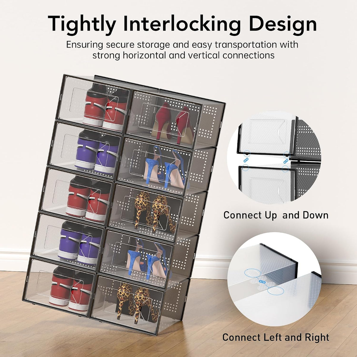 Foluck X-Large 15 Pack Shoe Storage Organizer Box Clear Plastic Stackable