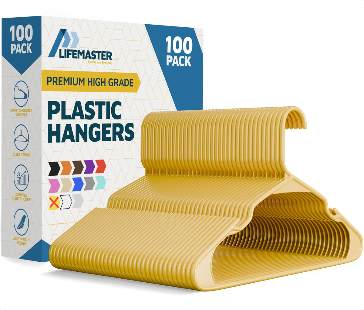 Lifemaster Plastic Clothes Hanger Set - 30 Pieces Versatile, Lightweight, Space-Saving, Non-Slip, Slim Designed, Dry and Wet Clothes Hanger Set - White
