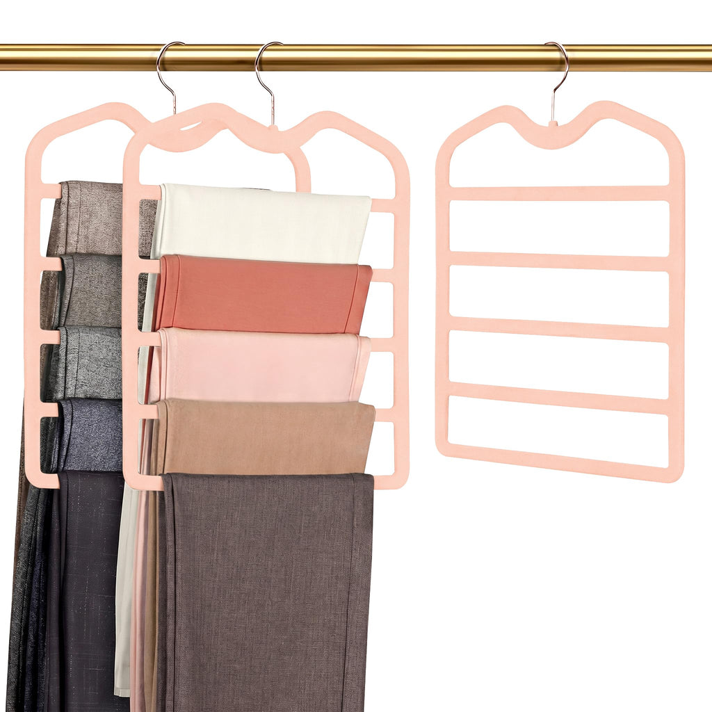 Pants Hangers Space Saving,3 Pack 5 Tier Velvet Short Neck Pants Hangers