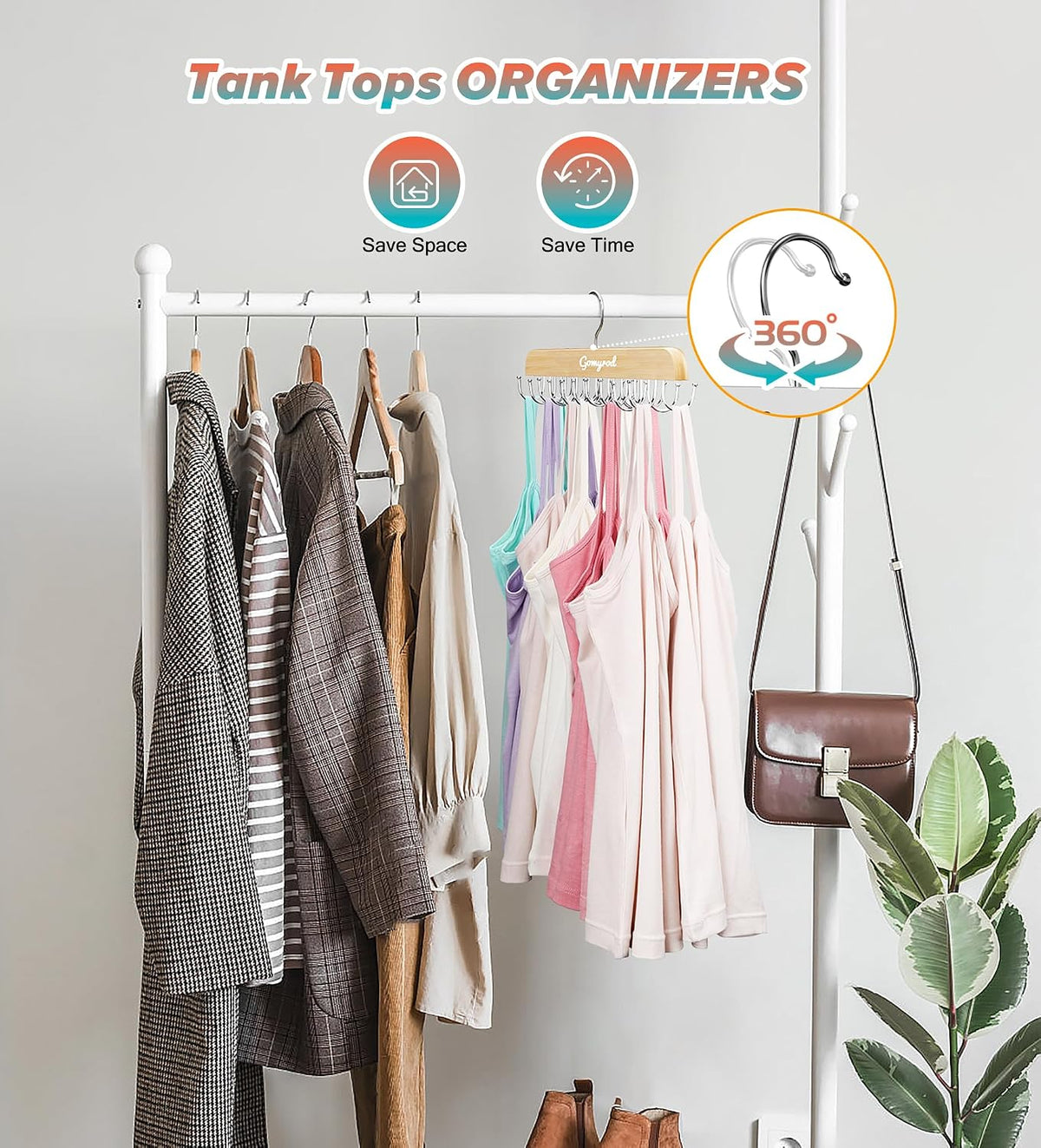 Gomyrod Tank Top Hanger, 2 Pack w/40 Hooks Bra Hanger for Closet Organizer