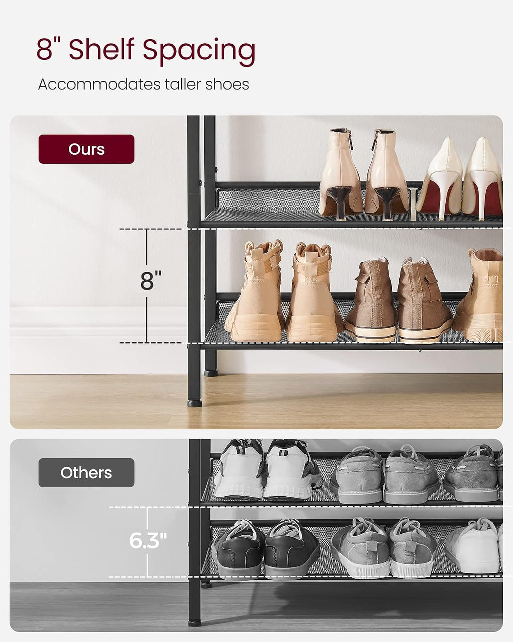 VASAGLE 4-Tier Shoe Rack, Adjustable, Freestanding