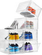 Attelite Shoe Storage Boxes Stackable Clear Shoe Organizer Cabinet,6 Pack
