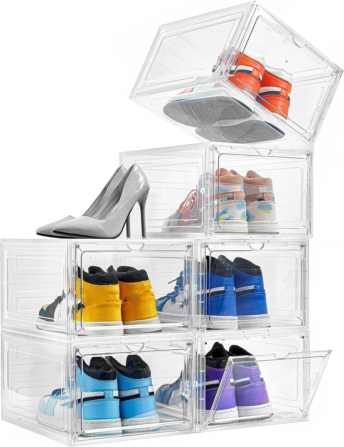 Attelite Shoe Storage Boxes Stackable Clear Shoe Organizer Cabinet,6 Pack