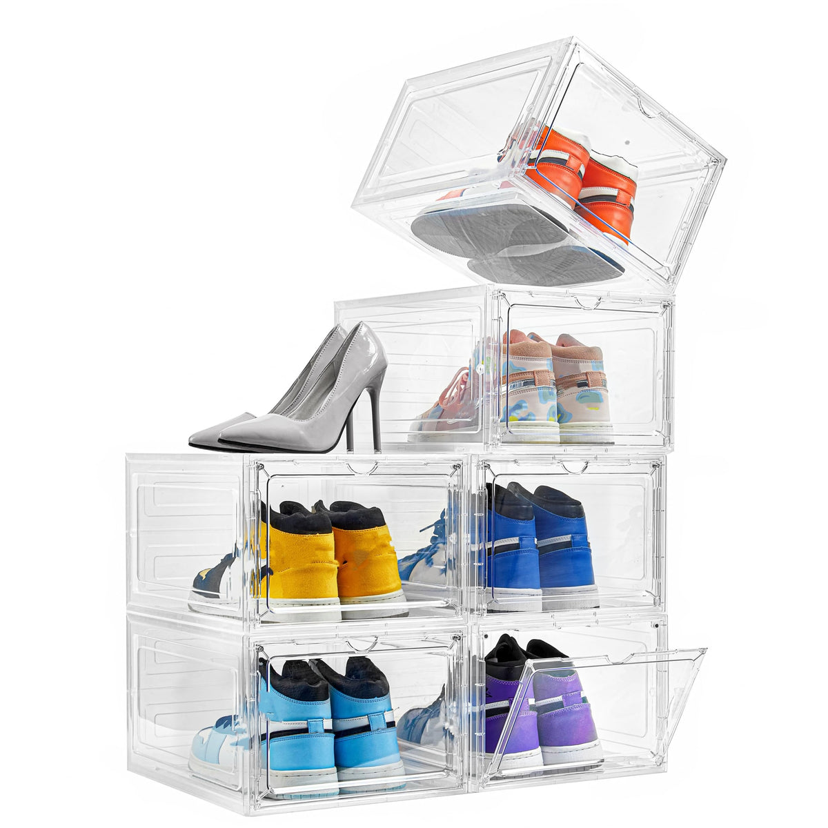 Attelite Shoe Storage Boxes Stackable Clear Shoe Organizer Cabinet,6 Pack