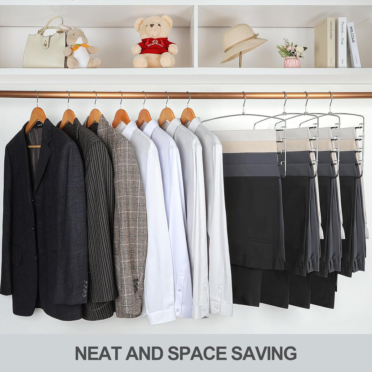 TOPIA HANGER Pant Hangers Space Saving 3 Pack with Non Slip 5 Tiers Hangers