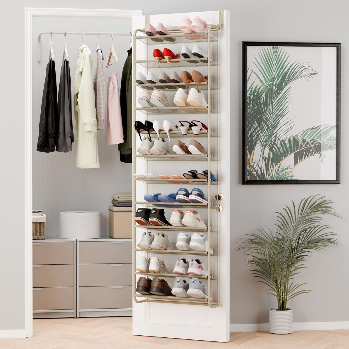 Whitmor 36 Pair Over the Door Shoe Organizer, 12 Tier Hanging Shoe Organizer, Heavy Duty Metal & Mesh Shoe Holder, Hanging Shoe Rack for Closet Storage, 74"H x 21.7"W x 7.5"D, Gunmetal Gray