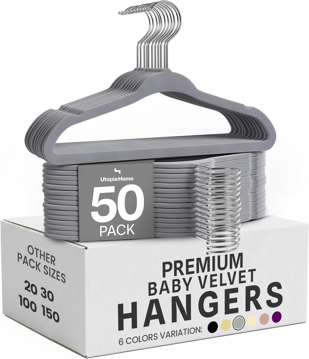 Utopia Home Kids Velvet Hanger 50 Pack – 11" Premium Baby Hangers - Grey