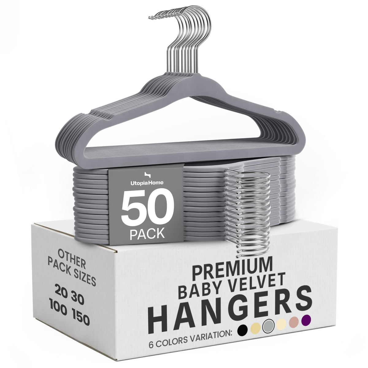 Utopia Home Kids Velvet Hanger 50 Pack – 11" Premium Baby Hangers - Grey