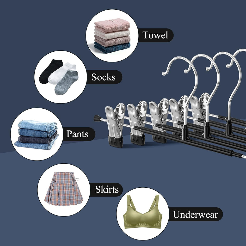 Pants Hangers with Clips Skirt Hangers 12 Inch 20 Pack, Black