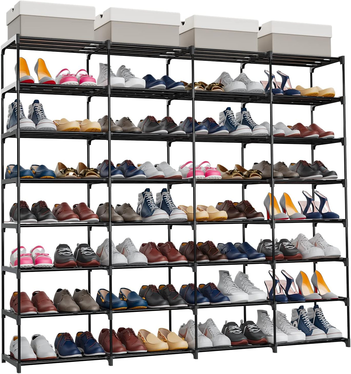 SMILHELTD Large Shoe Rack 4 Row 8 Tier for Entryway Holds 64 Pairs