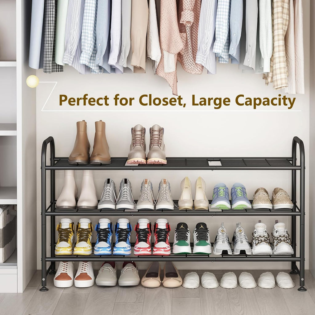 LINZINAR 3 Tier Long Shoe Rack for Closet Metal Shoe Organizer for Entryway
